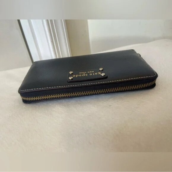 Kate Spade New York Wallet Zip-Around Pebbled Leather Black Rectangle EUC - Picture 6 of 6